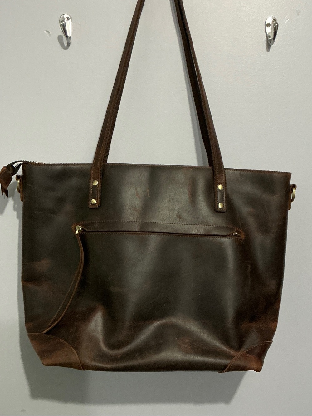 Classic Brown Leather Tote Bag - Everyday Laptop Carry
